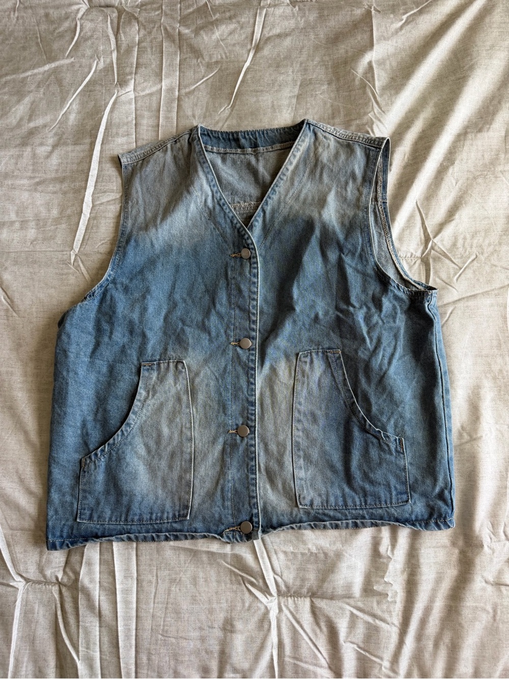 Dazy Light Wash Blue Denim Vest with Button Front (M)